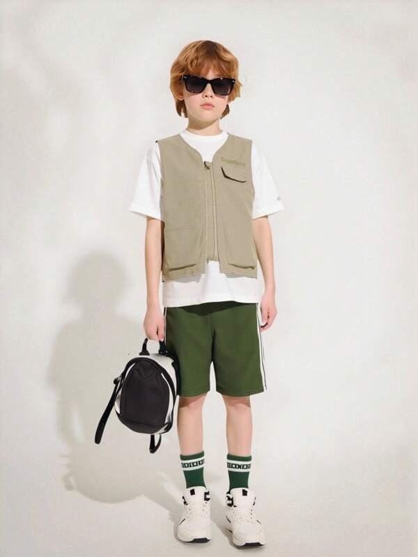 SHEIN Explorewe Tween Boy Vestă de culoare solidă casual, vară