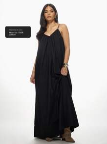 MISSGUIDED Vestido maxi fluido y ablusado, elegante para fiestas y eventos, con escote en V, tirantes de espagueti, largo hasta el tobillo, ajuste suelto y drapeado, para verano y primavera