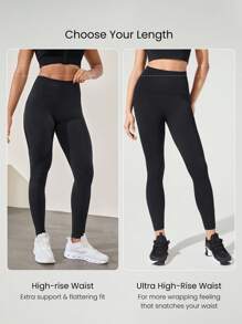 GLOWMODE 24" Seamless Be A Peach Ultra High-Rise Waist Tummy Control Peach-Shaped Gym Leggings Medium Impact Workout Running Training Fall Winter - Black - View 6