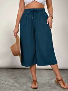 SHEIN VCAY Plus Size Solid Color Cropped Summer Pants
