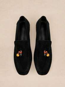 Rosivie 女士方头舒适休闲日常百搭黑色法式优雅平底乐福鞋 - 黑色 - 查看 6