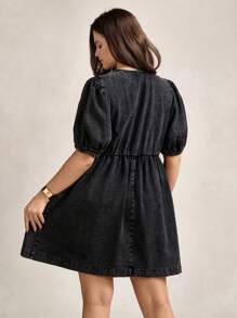 Zelara 大码领口蝴蝶结口袋洗水连衣裙