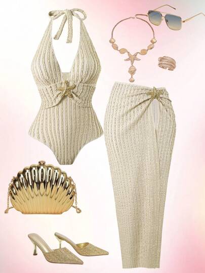 Swim Oasis Plus Size Women Minimalist Daily Summer Sleeveless One-Piece Swimsuit With Skirt Cover-Up