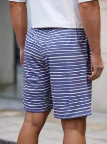 Manfinity VCAY 男士休闲编织棕榈树条纹印花中腰抽绳直筒短裤 - 彩色 - 查看 2