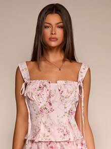 Glamine Débardeur femme à bretelles croisées et motif floral romantique, idéal pour les vacances. Convient pour les sorties, l'automne et la rentrée scolaire - Multicolore - Voir 8