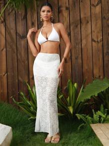 Swim Oasis Women's Beach Holiday Bikini Swimwear And Lace Skirt Set For Summer Beach Vacation - White - View 3