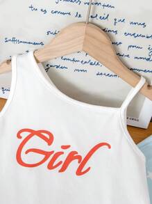 2 件套幼儿女童休闲优雅字母印花背心和星条纹长裤套装 - 彩色 - 查看 3