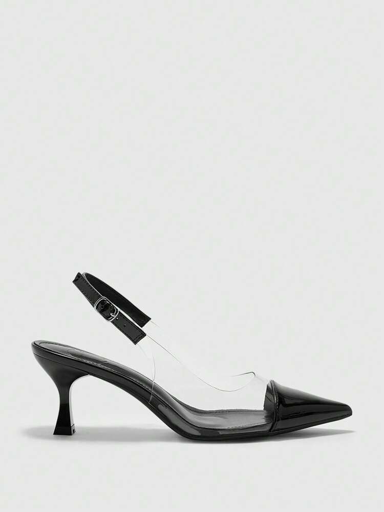 CUCCOO BIZCHIC Women's Pointed Toe Stiletto Heel Transparent TPU Black Elegant Commuter/Party/Work Pumps With Ankle Strap For Christmas Spring Shoes