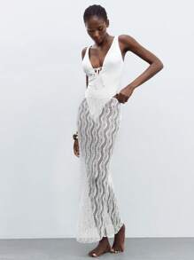 Maija Damen Sommer Strand einfarbiger Jumpsuit mit Schleife vorne und Rock Set - Weiss - Übersicht 1