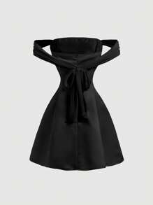 SHEIN MOD Strapless Ribbon Decoration Black Elegant Prom Dress, Holiday Dress, Cute Dress, Vacation Dress, Party Dress, Brunch Dress, Women's Birthday Dress, Graduation Dress, Summer