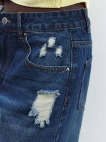 Maija Women's Casual Low Waist Distressed Denim Jeans, Suitable For Urban Commute, Business, Casual Wear, Office, Party And Gathering, Autumn - Medium Wash - View 7