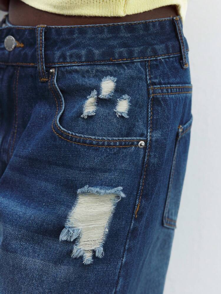 SHEIN Maija Women's Casual Low Waist Distressed Denim Jeans, Suitable For Urban Commute, Business, Casual Wear, Office, Party And Gathering, Autumn