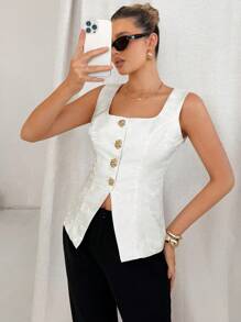 Lavishia Women's Sleeveless Solid Color Square Collar Button Front Elegant Blouse, Summer  Business Casual Woman  Work Clothes Women  Office Outfits For Women    Business Casual  Business Women Attire      Professional Women Clothes    White Blouse  Airport Outfit For Women  Teacher   Teacher Outfits For Women   Blouse  Fall Women Clothes Fall Clothes Back To School Clothes  Back To School   Y2k  Old Money Style Women Work Clothes Women   Business Casual Woman Work Office Wear Women  Airport Outfit