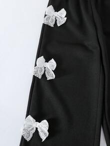 Young Girls Casual Lace Bow Knot Wide-Leg Pants, Sportswear Pants With Bows Bow Pants Lace Bow Pants Kawaii Pants Cute Pants - Black - View 4