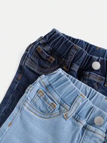 SHEIN Baby Boy 2pcs Elastic Waist Washed Denim Jeans Shorts Set,Baby Boy Summer Clothes Outfits - Medium Wash - View 3