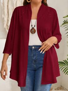 EMERY ROSE Abrigo de manga larga liso de talla grande, uso diario casual, vacaciones, estilo bohemio, regalo para la madre, estilo bohemio, vacaciones de primavera, rave, campo - Burdeos - Ver 3