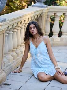 Aralina Chic Flowy Summer Dress, Featuring Spaghetti Straps, Ruffled Layers, Delicate Fabric, And A Flattering Loose Fit, Perfect For Summer And Tropical Vacation Looks - Baby Blue - View 1