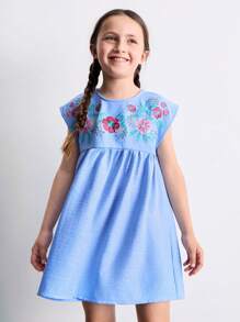 SHEIN Young Girls' Colorful Boho Embroidered Dress, Summer - Multicolor - View 1