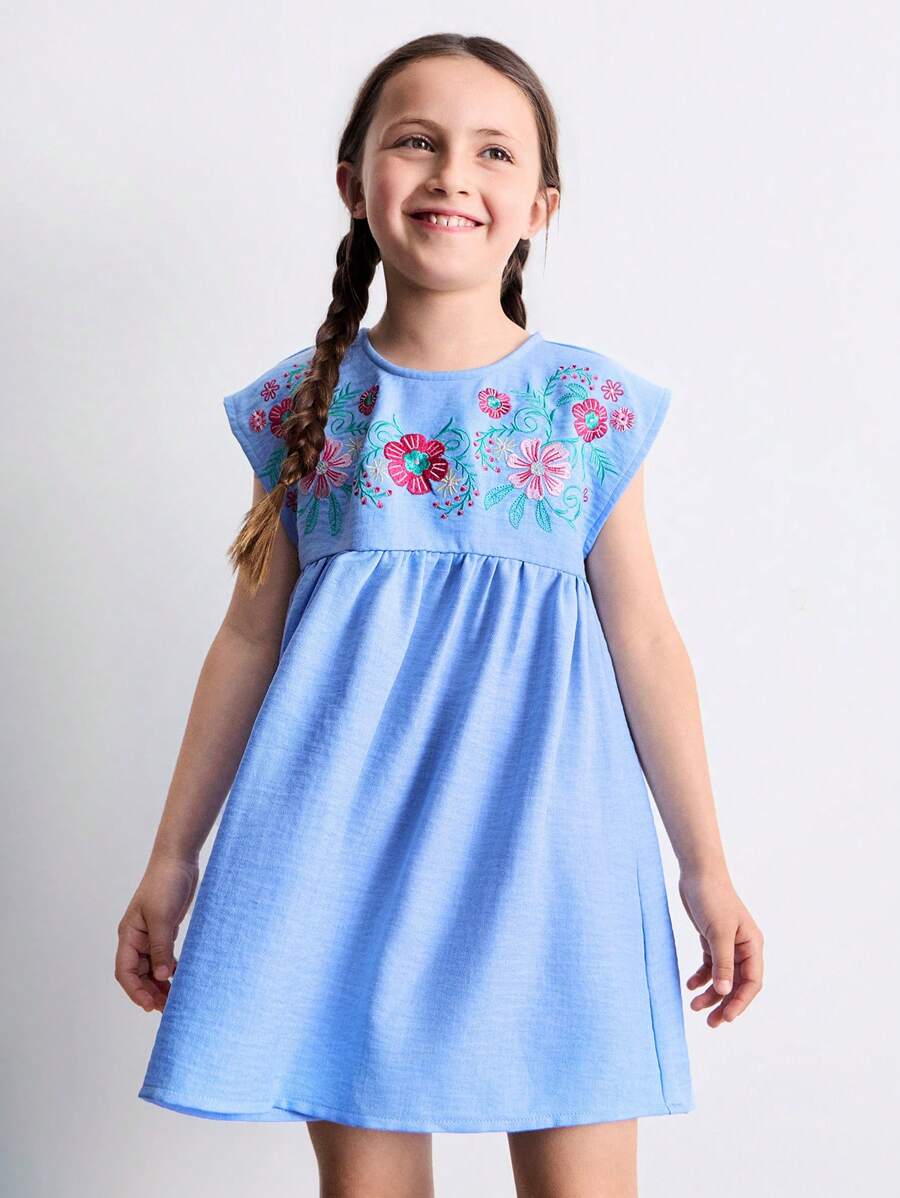 SHEIN Young Girls' Colorful Boho Embroidered Dress, Summer - Multicolor - View 1