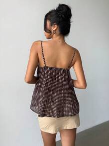 Áo ba lỗ chấm bi ren vá thanh lịch dành cho nữ, mùa hè - Cà phê nâu - Xem 2