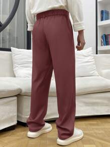 Manfinity Hypemode Men's Casual Solid Color Pants, Suitable For Summer - Burgundy - View 2