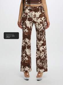 SUMWON WOMEN 复古牛仔印花喇叭牛仔裤西式喇叭裤高腰牛仔裤 Y2K 时尚宣言阔腿裤秋冬