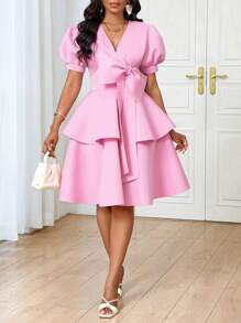 SHEIN Lady Four Seasons Women's Pink Bow V-Neck Puff Sleeve Short Dress Party Tea Party Dress Graduation Graduation Dress Graduation Dresses Pink Dress Pink Pink Skirt Pink Dress For Women Pink Dresses Pink Dresses For Women Elegant Dresses For Women Elegant Dress For Women Elegant Dress Women Elegant Dresses For Party Elegant Dress Elegant Dresses For Ladies Elegant Dresses Stylish Clothing Collection Chic Evening Dress - Pink - View 2