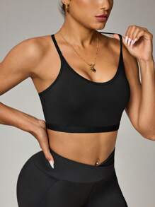 Easithlete 女士性感交叉后背运动文胸，黑色 - 黑色 - 查看 5