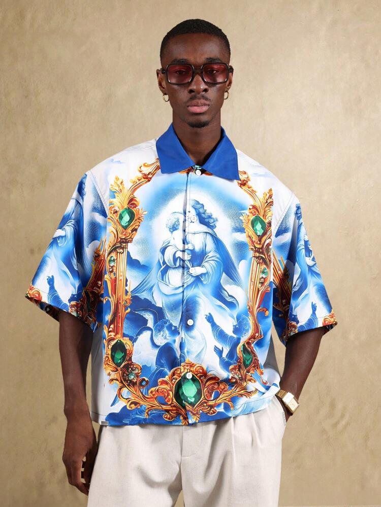 Button-Down-Hemd mit Renaissance-Kunstdruck