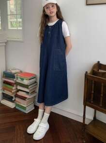 DAZY Vestido peto vaquero sin mangas para niñas preadolescentes para otoño, ropa de vuelta al colegio