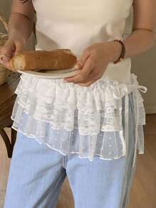 FRIFUL 女式荷叶边分层蕾丝网眼系带蝴蝶结荷叶边下摆百搭半身裙，女式海滩度假服装秋季 - 白色 - 查看 3