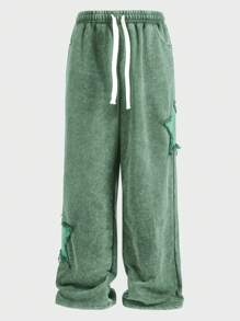 Manfinity VCAY Plus Size Men's Loose Streetwear Five-Pointed Star & Embroidered Snowflake Long Sweatpants