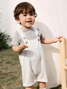 Cozy Pixies 2pcs/Set Baby Boy Anchor Print Soft Knit Short Sleeve Pullover Top And Bib Shorts Set - Grey - View 6