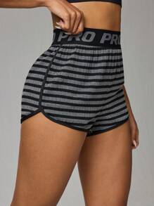 Easithlete 女式字母提花条纹休闲运动短裤 - 黑色 - 查看 5