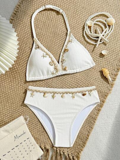 SHEIN Tween Girls' Swimsuit Set, Apricot Minimalist Striped Flower Pattern, Beach Vacation Party, Spring/Summer Young Girls Sets Bathing Suit Set Beach Girl Clothes Sets Girls For Summer Summer Holiday