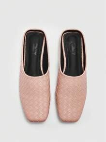 CUCCOO BIZCHIC Brown Woven Material Fashionable Square Toe Slip-On Flat Sandals For Women
