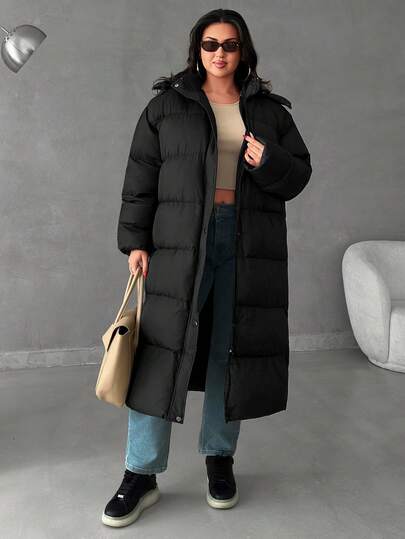 EURMUSE Women's Padded Hooded Winter Coat, Plus Size Casual, Dailywear Outerwear Women Womens Long Winter Coat