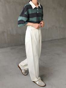 FRIFUL 女士宽松条纹 Polo 领中袖 T 恤，休闲夏季