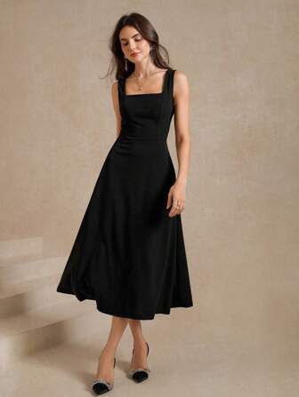 Amorya Damen Einfarbiges, schlichtes und elegantes A-Linien-Ärmelloses Kleid für einen modischen Sommer