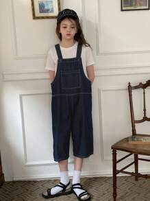 DAZY Denim-LatzJumpsuit für Tween-Mädchen mit dicken Trägern, ärmellos für den Sommer