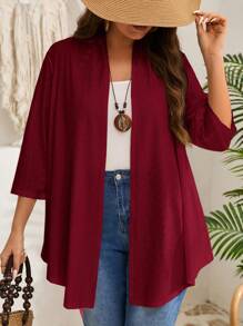 EMERY ROSE Abrigo de manga larga liso de talla grande, uso diario casual, vacaciones, estilo bohemio, regalo para la madre, estilo bohemio, vacaciones de primavera, rave, campo - Burdeos - Ver 5