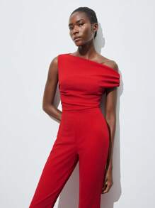 Maija Combinaison asymétrique froncée rouge, nouvelle collection été 2025, sexy. Décontractée, élégante, romantique, adaptée pour l'été, la plage, les vacances, les sorties casual quotidiennes, le bureau, les fêtes, les mariages, les brunchs, les festivals de musique, les remises de diplômes, la Saint-Jean. - Rouge - Voir 6