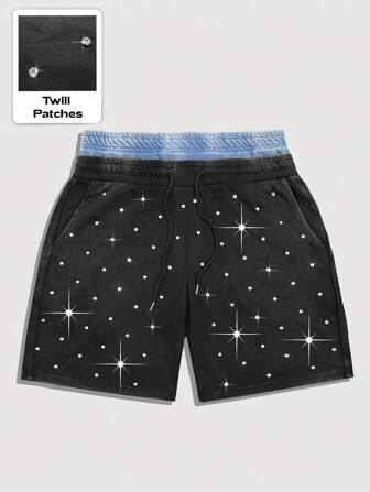 Street Life Pantaloncini cargo larghi da uomo con arricciatura in vita e decorazione di strass