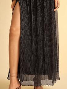 CAJUNI 1pc Women's Hollow Out Slit Dress, One Shoulder - Black - View 4