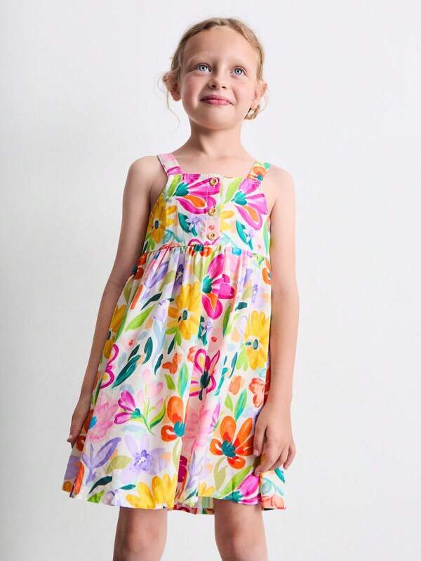 THE HAPPY LOOK Rochie de vară pentru fete, cu dungi colorate 3D, cu imprimeu de cireșe