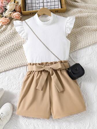 Set de 2 piezas de outfits casuales para adolescentes que incluye camiseta de manga corta y pantalones cortos