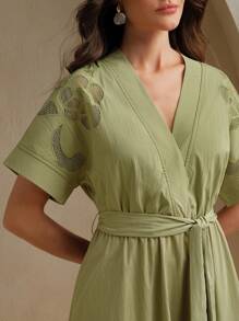 Anewsta Vestido elegante con escote en V, manga corta y bordado calado para mujer