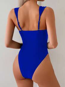 Swim Chiccia Women's Hollow Out Front Sexy One-Piece Swimsuit, Summer - Royal Blue - View 2