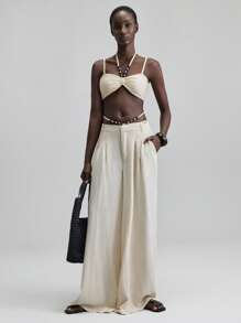 Ontre Conjunto de Traje de Banho para Mulheres de Estilo de Férias, Maiô Branco com Contas Decoradas Aleatoriamente, Maiô Preto, Conjunto de Natação de Praia, Nova Moda em 2025 - Branco - Visão 2