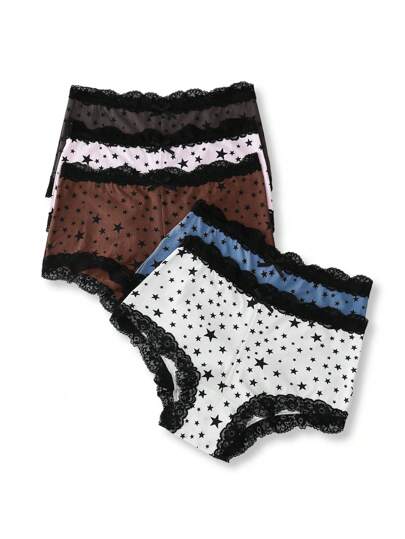 Set de 5 piezas de ropa interior cómoda con estampado de pentagrama para niñas adolescentes